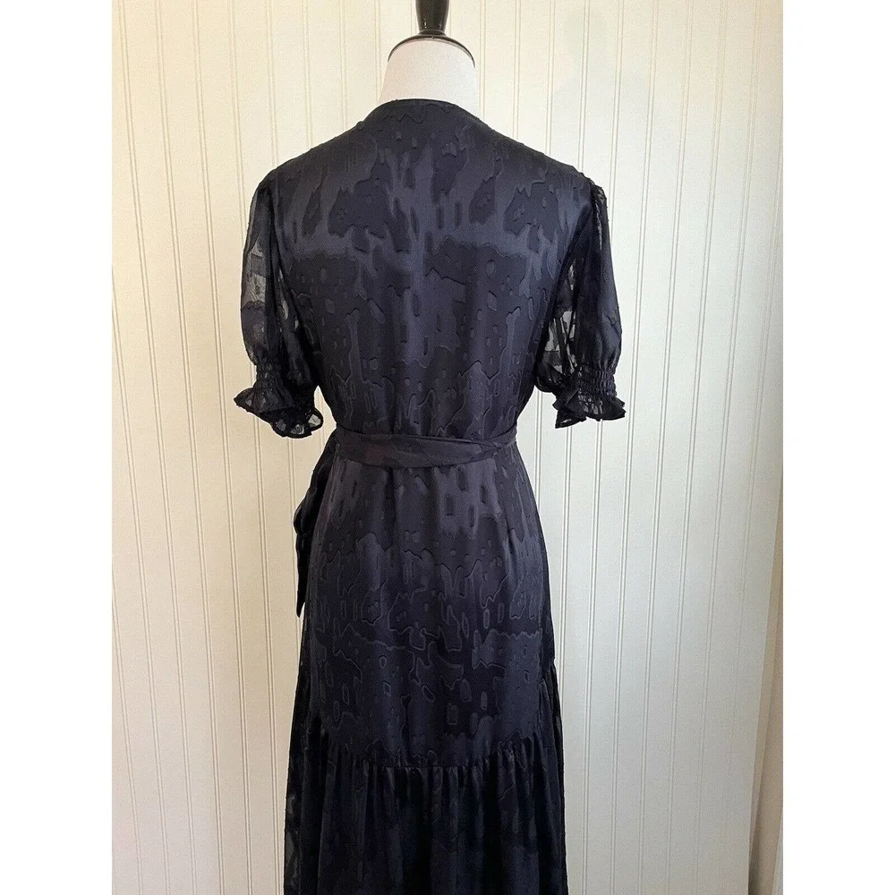 Hutch BHLDN Anthropologie Size Small Navy Blue Ruffle Wrap Dress Long Maxi $275 - Picture 8 of 11